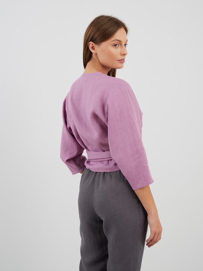 Image 5 of CLAIRE Linen Wrap Top in Radiant Orchid from Love and Confuse