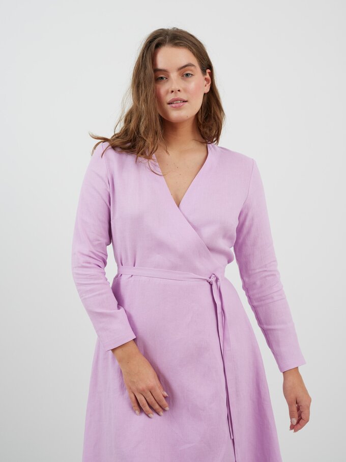 Image 1 of CLAUDIA Long Sleeve Linen Wrap Dress in Lilac from Love and Confuse