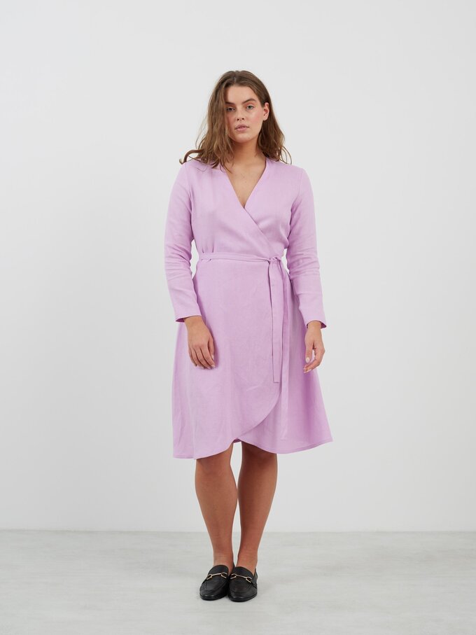 Image 2 of CLAUDIA Long Sleeve Linen Wrap Dress in Lilac from Love and Confuse