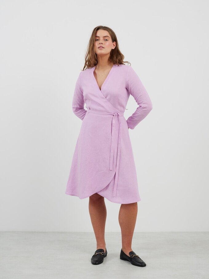 Image 5 of CLAUDIA Long Sleeve Linen Wrap Dress in Lilac from Love and Confuse