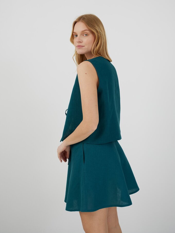 Image 4 of COLE Tie Front Linen Vest in Emerald Blue from Love and Confuse