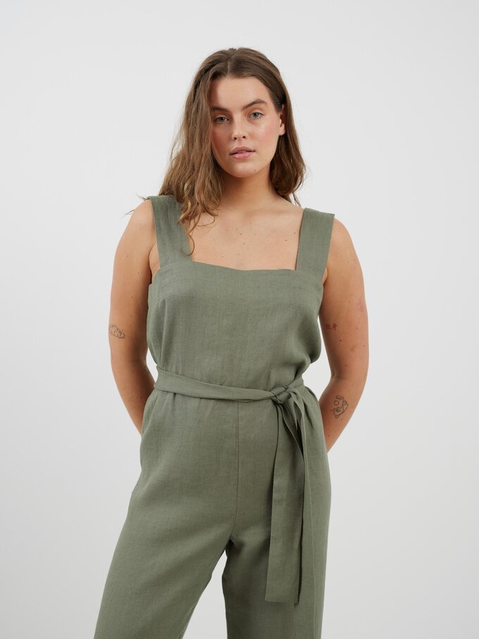 Image 1 of DAKOTA Sleeveless Linen Jumpsuit in Sage Green from Love and Confuse