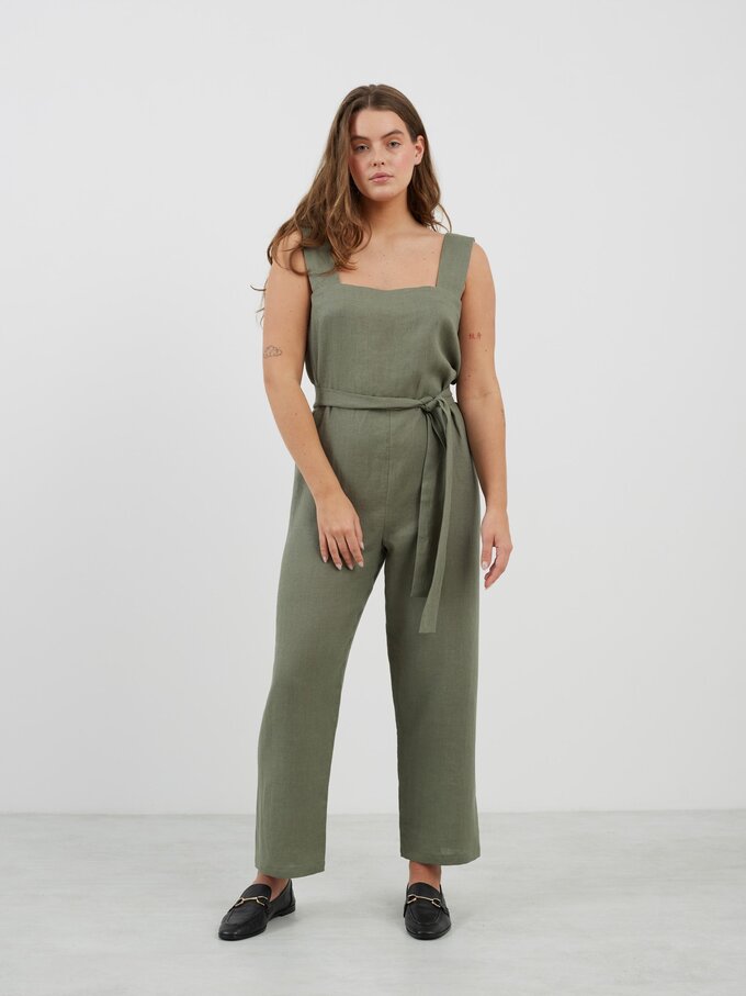 Image 2 of DAKOTA Sleeveless Linen Jumpsuit in Sage Green from Love and Confuse