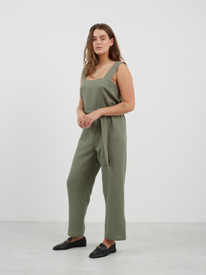 Image 3 of DAKOTA Sleeveless Linen Jumpsuit in Sage Green from Love and Confuse