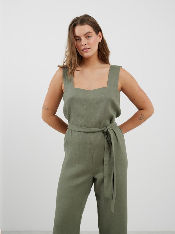 Image 4 of DAKOTA Sleeveless Linen Jumpsuit in Sage Green from Love and Confuse