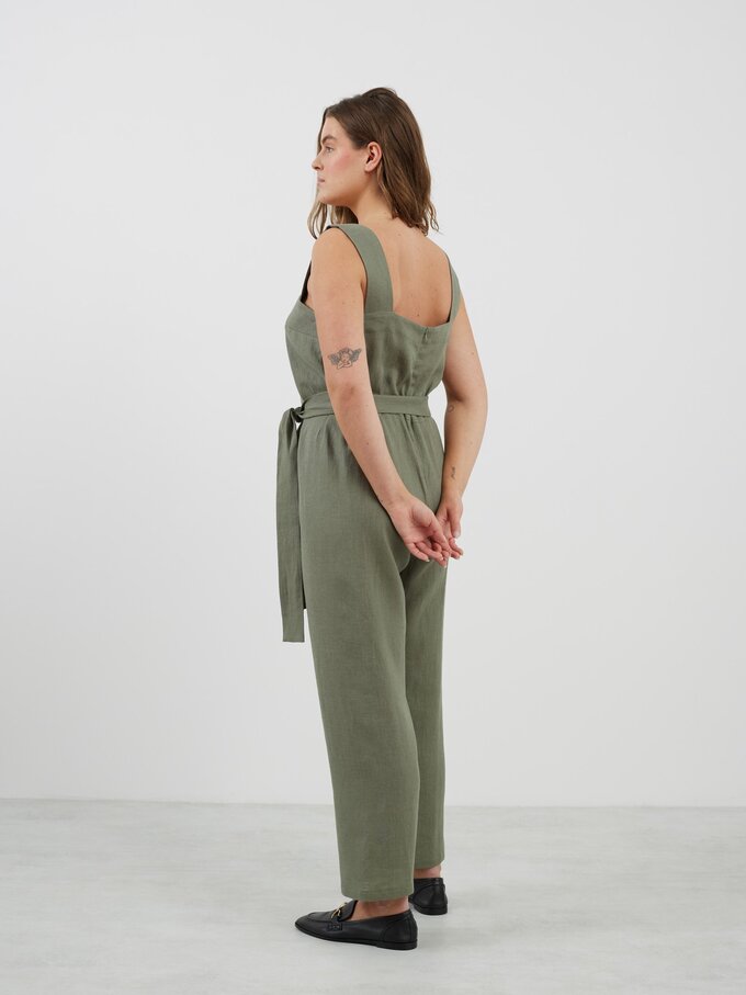 Image 5 of DAKOTA Sleeveless Linen Jumpsuit in Sage Green from Love and Confuse