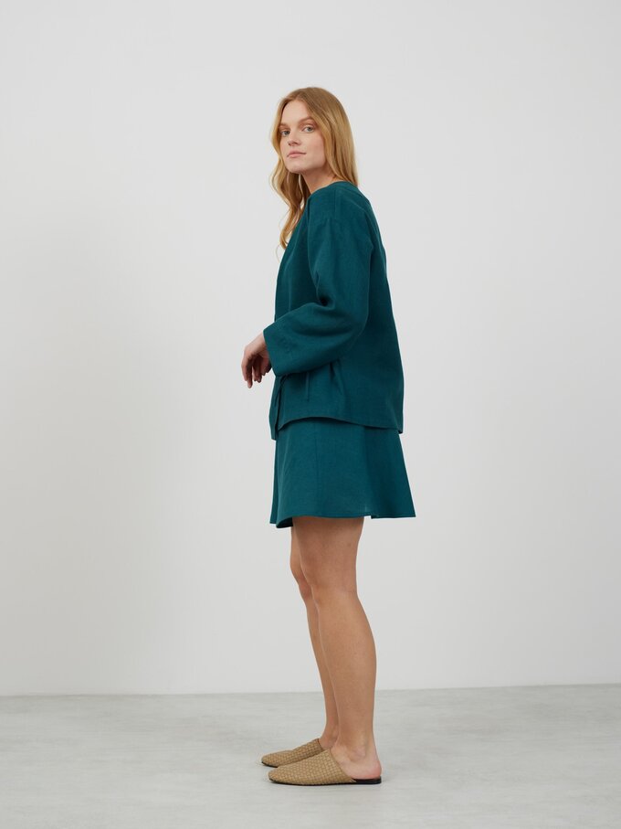 Image 4 of DELILAH Linen Kimono Jacket in Emerald Blue from Love and Confuse