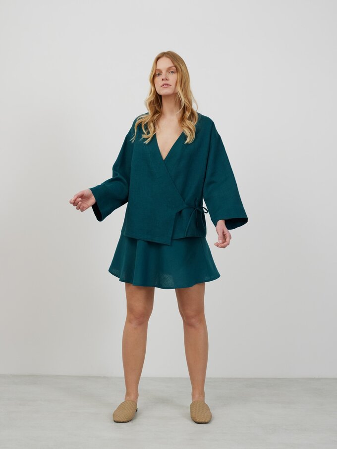 Image 5 of DELILAH Linen Kimono Jacket in Emerald Blue from Love and Confuse