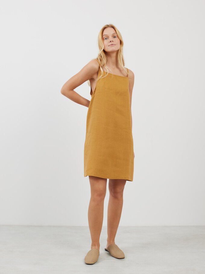 Image 2 of DEVON Linen Spaghetti Strap Dress in Yellow Honey from Love and Confuse