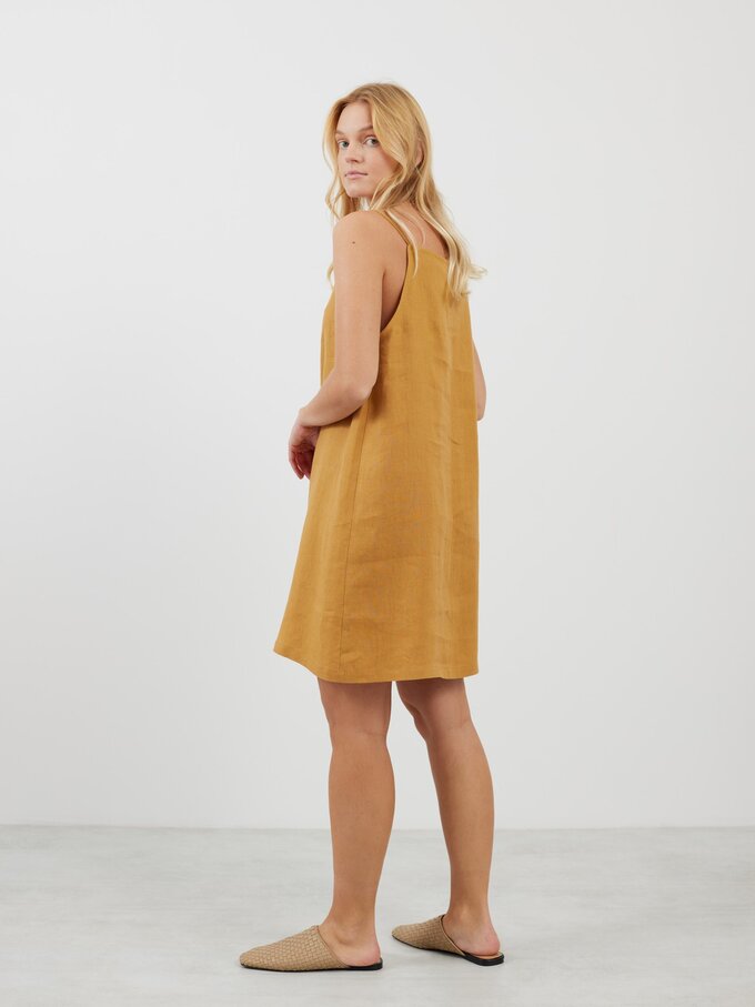 Image 4 of DEVON Linen Spaghetti Strap Dress in Yellow Honey from Love and Confuse