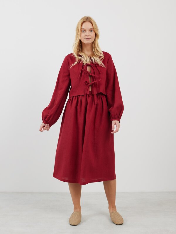 Image 1 of ELLE Gathered Linen Skirt in Cherry Red from Love and Confuse