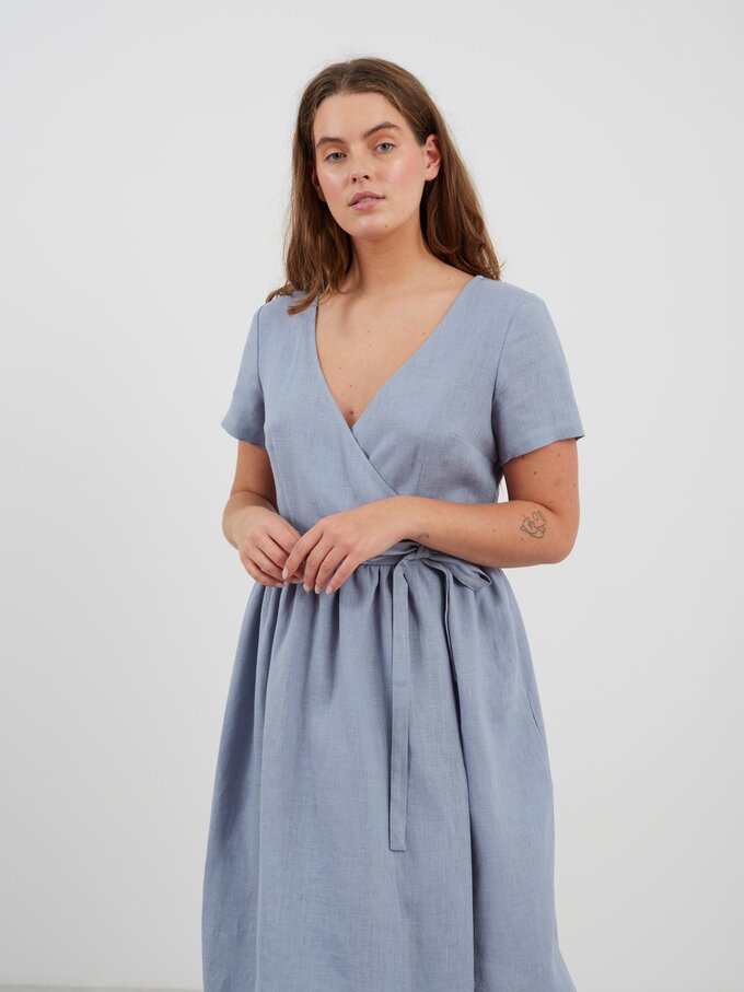 Image 1 of FLORA Linen Wrap Dress in Vista Blue from Love and Confuse