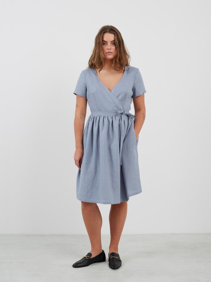 Image 2 of FLORA Linen Wrap Dress in Vista Blue from Love and Confuse