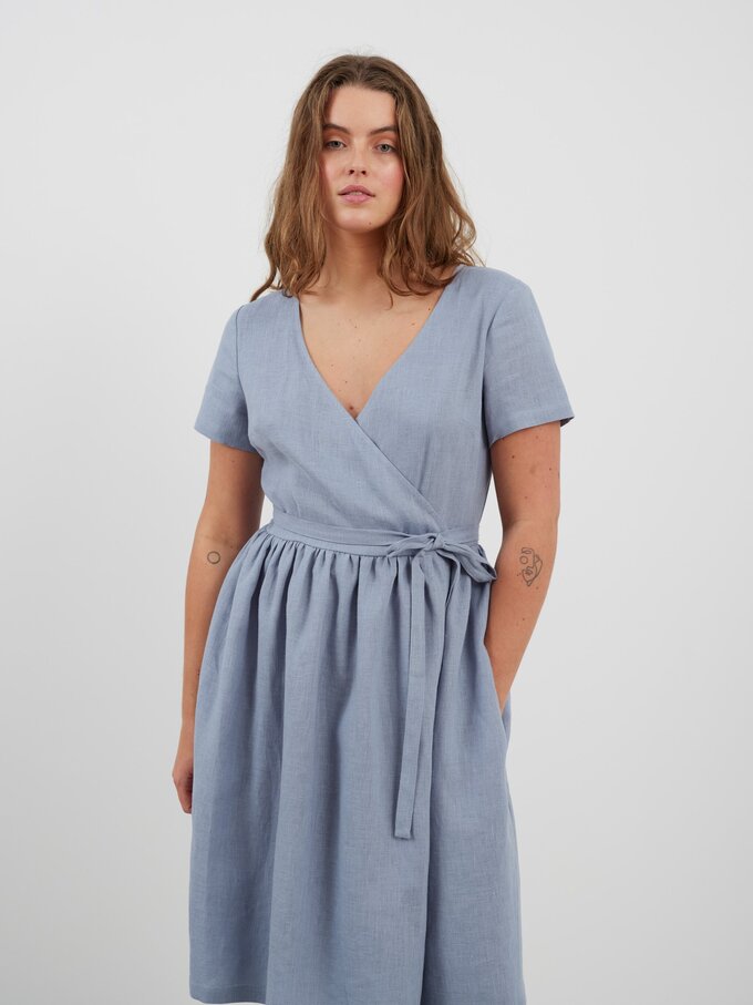 Image 3 of FLORA Linen Wrap Dress in Vista Blue from Love and Confuse