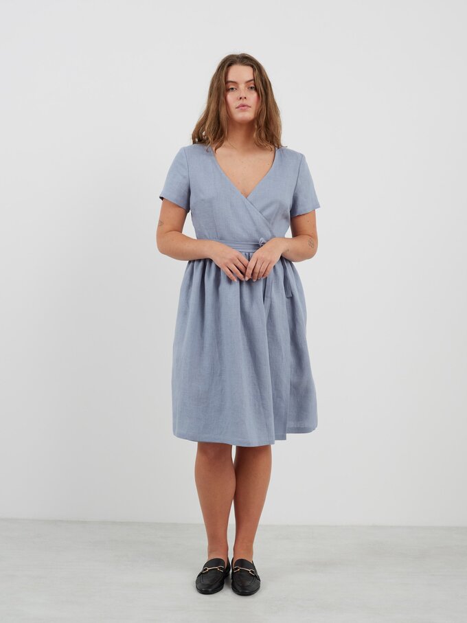 Image 4 of FLORA Linen Wrap Dress in Vista Blue from Love and Confuse