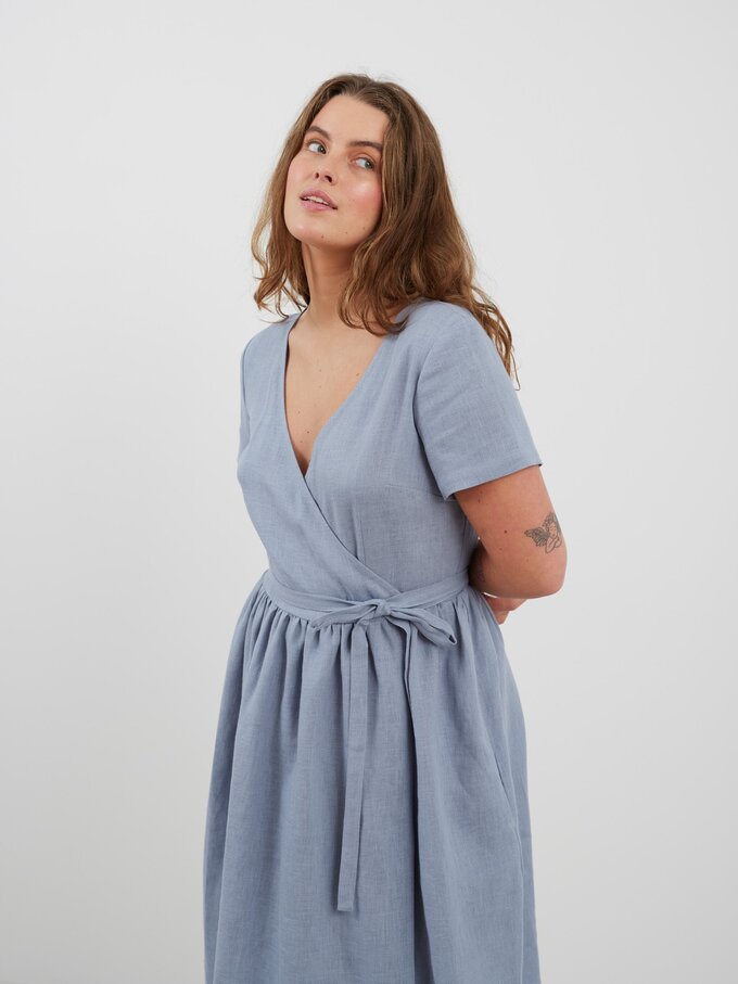 Image 5 of FLORA Linen Wrap Dress in Vista Blue from Love and Confuse