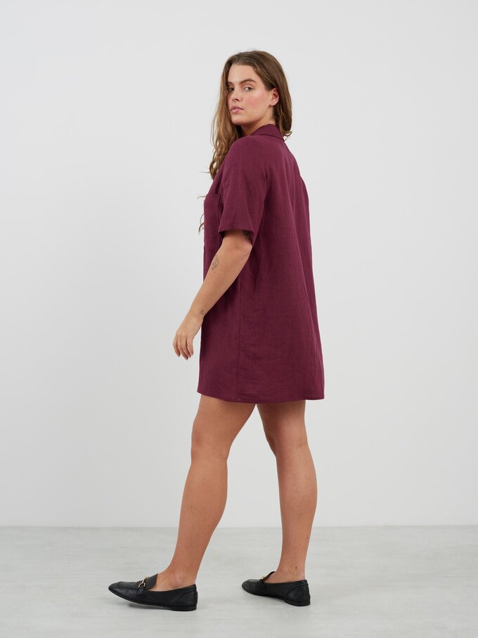 Image 5 of IDA Bowling Shirt Linen Mini Dress in Eggplant from Love and Confuse