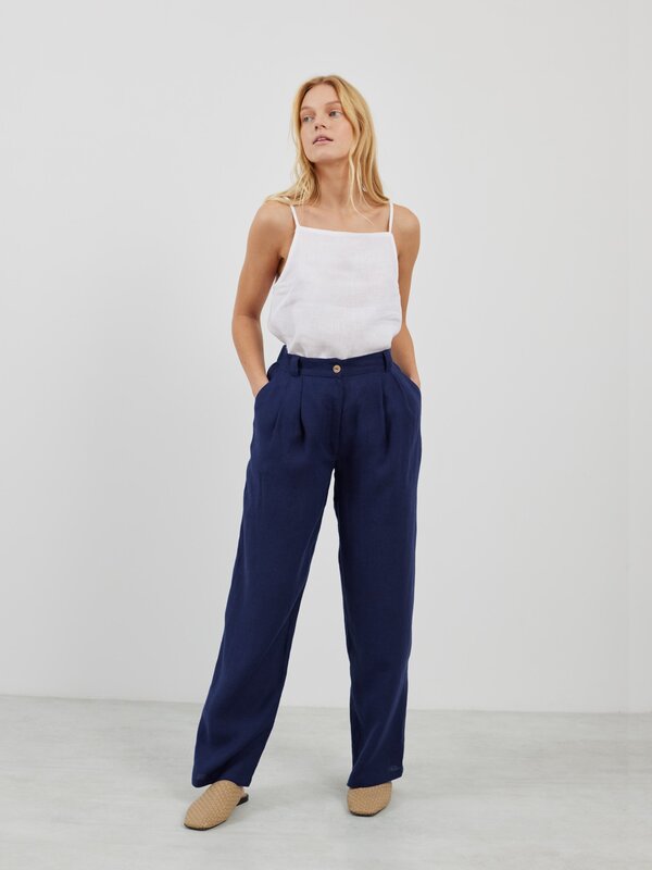 Image 1 of JAMES Linen Tailored Pants in Navy Blue from Love and Confuse