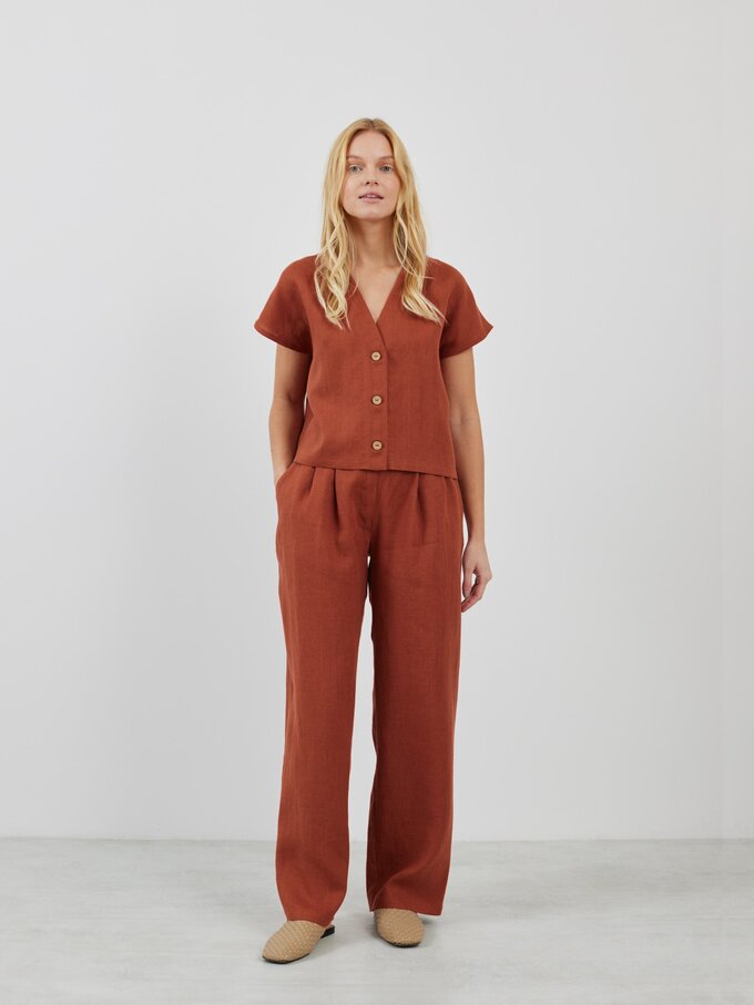 Image 2 of JAMES Linen Tailored Pants in Rust from Love and Confuse