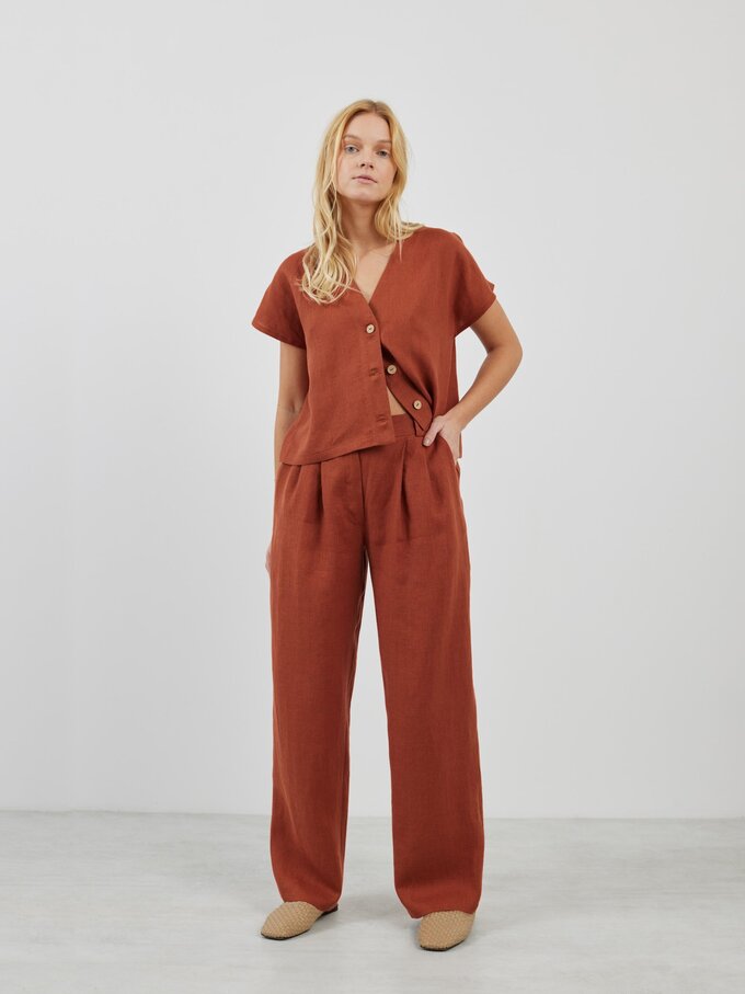 Image 4 of JAMES Linen Tailored Pants in Rust from Love and Confuse