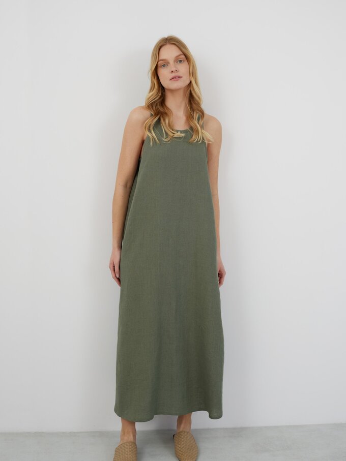 Image 1 of LANA Sleeveless Linen Maxi Dress in Sage Green from Love and Confuse