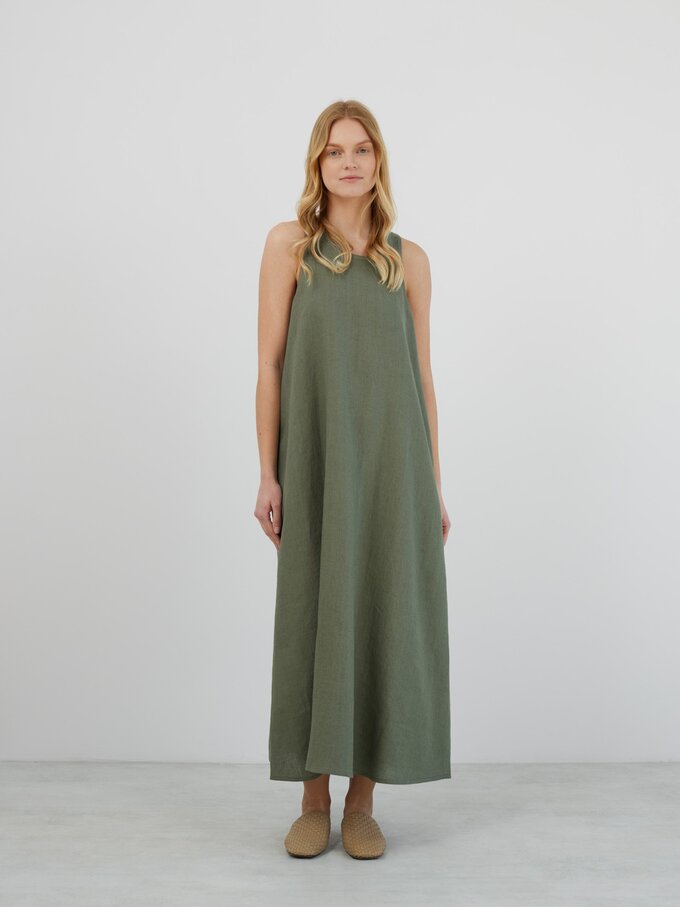 Image 2 of LANA Sleeveless Linen Maxi Dress in Sage Green from Love and Confuse