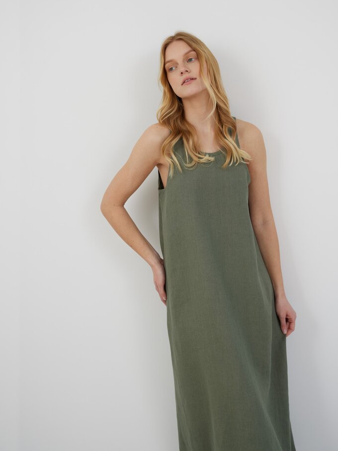 Image 3 of LANA Sleeveless Linen Maxi Dress in Sage Green from Love and Confuse