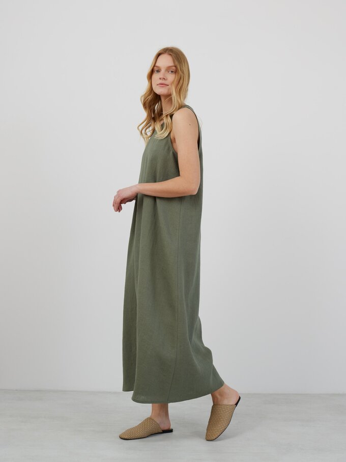 Image 4 of LANA Sleeveless Linen Maxi Dress in Sage Green from Love and Confuse