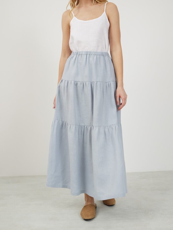 Image 1 of LILA Tiered Maxi Linen Skirt in Bluestone from Love and Confuse