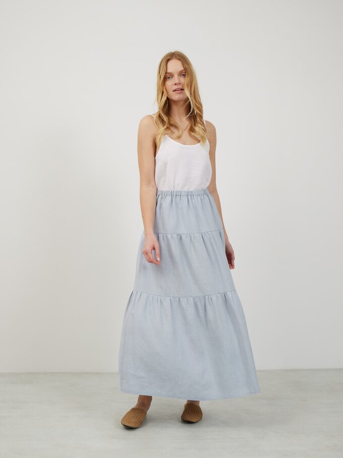 Image 2 of LILA Tiered Maxi Linen Skirt in Bluestone from Love and Confuse