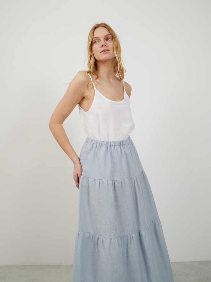 Image 3 of LILA Tiered Maxi Linen Skirt in Bluestone from Love and Confuse