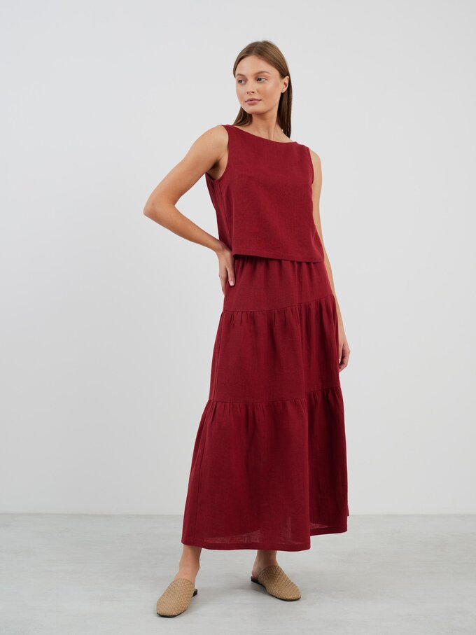 Image 2 of LILA Tiered Maxi Linen Skirt in Cherry Red from Love and Confuse