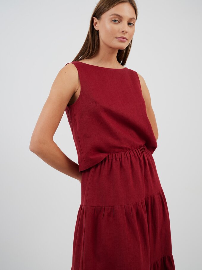 Image 3 of LILA Tiered Maxi Linen Skirt in Cherry Red from Love and Confuse