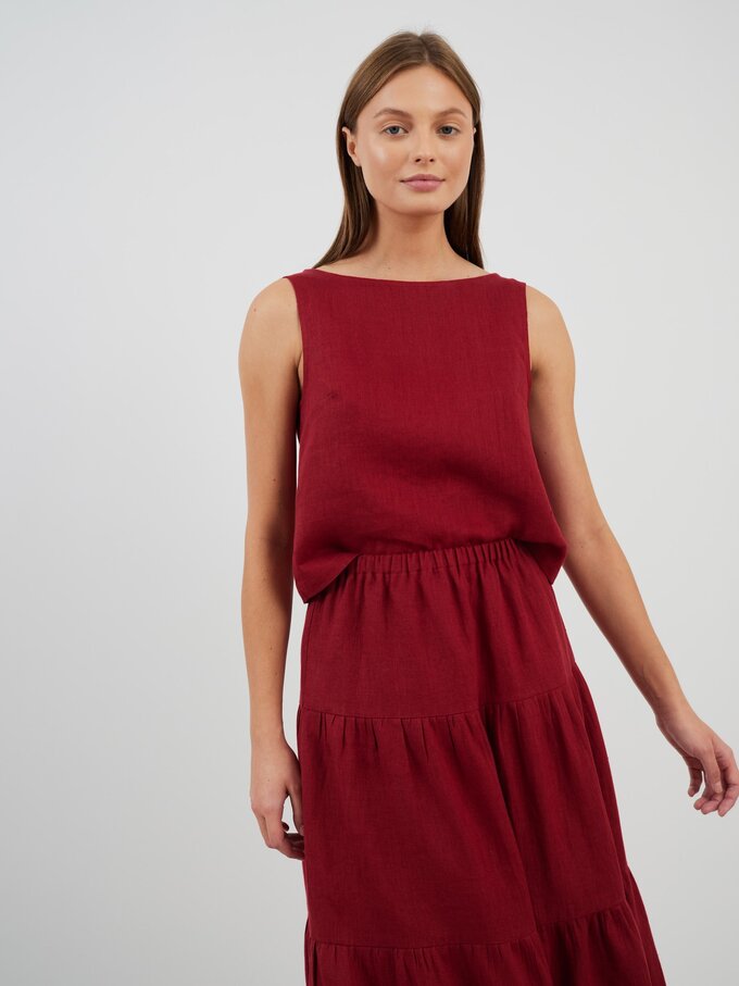 Image 5 of LILA Tiered Maxi Linen Skirt in Cherry Red from Love and Confuse