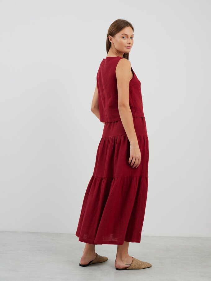 Image 6 of LILA Tiered Maxi Linen Skirt in Cherry Red from Love and Confuse