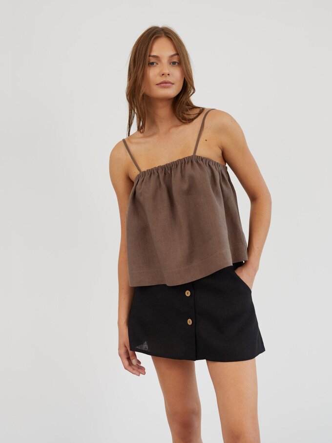 Image 1 of Cropped Linen Cami Top in Cocoa NICOLE from Love and Confuse | Handmade Linen Clothing for Women