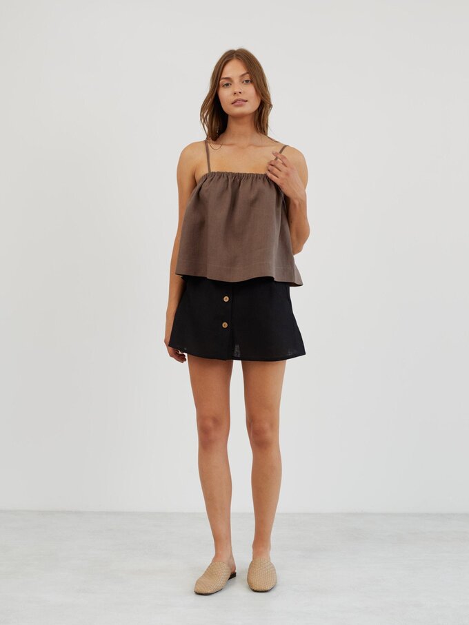 Image 2 of Cropped Linen Cami Top in Cocoa NICOLE from Love and Confuse | Handmade Linen Clothing for Women