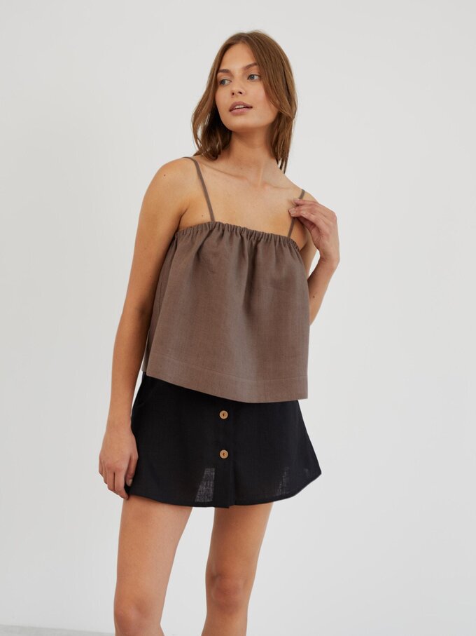 Image 3 of Cropped Linen Cami Top in Cocoa NICOLE from Love and Confuse | Handmade Linen Clothing for Women