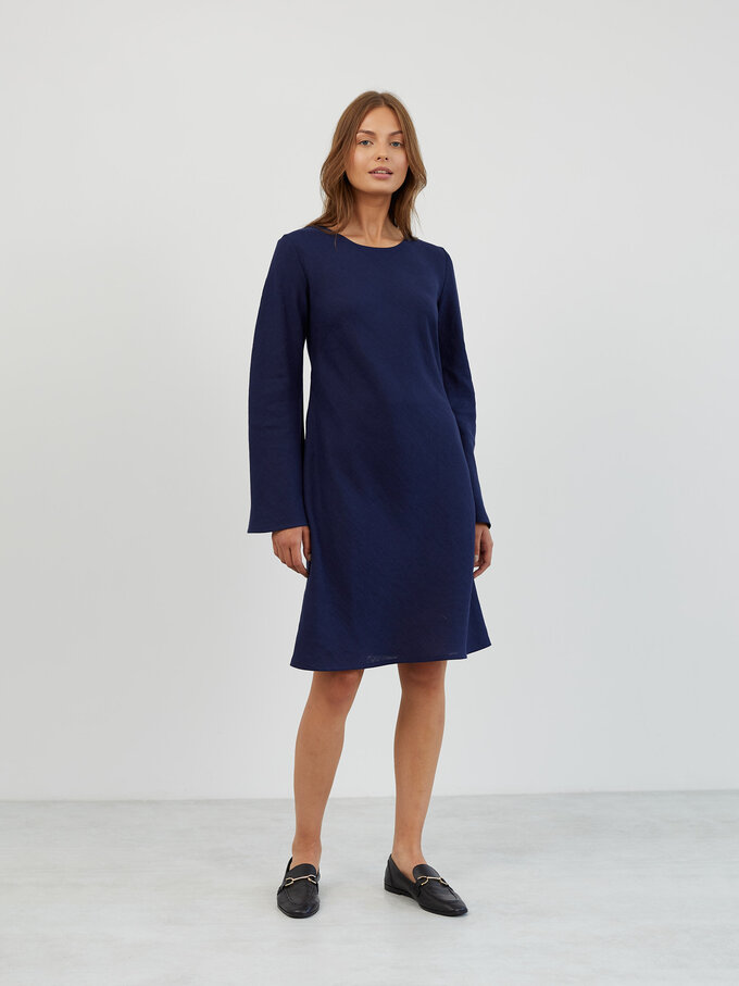 Image 2 of Bell Sleeve Short Linen Dress in Navy Blue LORELEI from Love and Confuse | Handmade Linen Clothing for Women