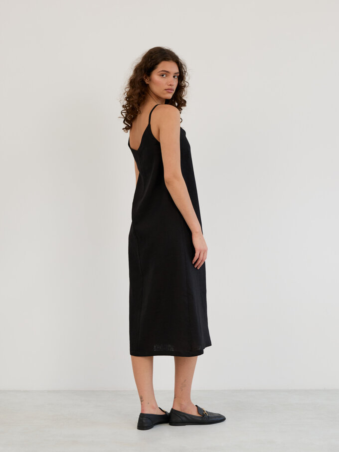 Image 6 of Linen V-Neck Slip Midi Dress in Black WILLOW from Love and Confuse | Handmade Linen Clothing for Women