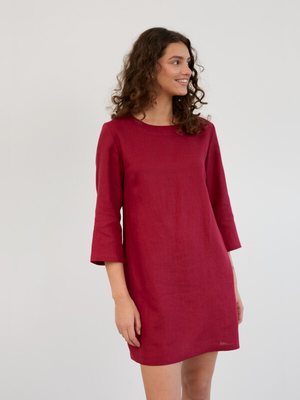 Image 1 of Linen 3/4 Sleeve Mini Dress in Cherry Red MABEL from Love and Confuse | Handmade Linen Clothing for Women