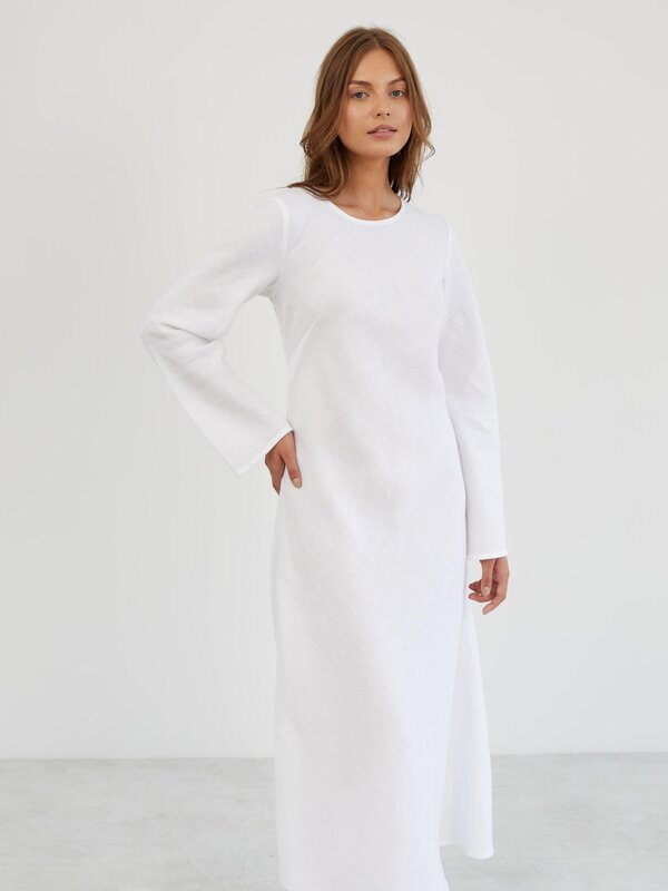 Image 1 of Long Sleeve Linen Maxi Dress in White GISELLE from Love and Confuse | Handmade Linen Clothing for Women