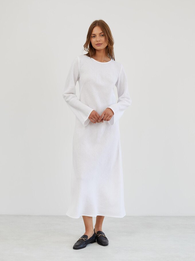 Image 2 of Long Sleeve Linen Maxi Dress in White GISELLE from Love and Confuse | Handmade Linen Clothing for Women