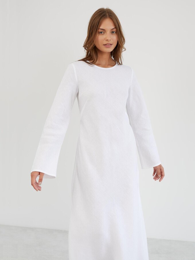 Image 3 of Long Sleeve Linen Maxi Dress in White GISELLE from Love and Confuse | Handmade Linen Clothing for Women