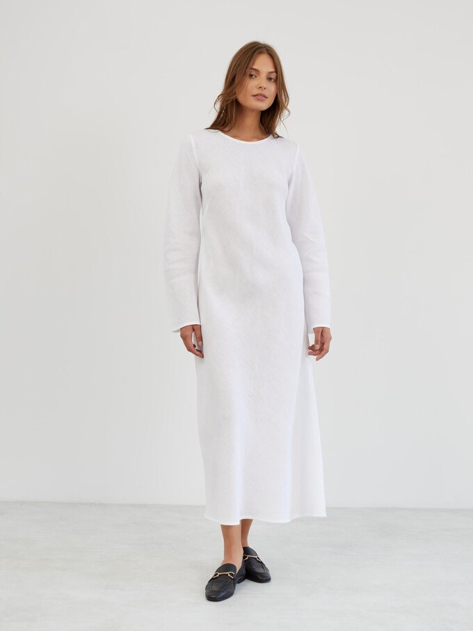 Image 4 of Long Sleeve Linen Maxi Dress in White GISELLE from Love and Confuse | Handmade Linen Clothing for Women