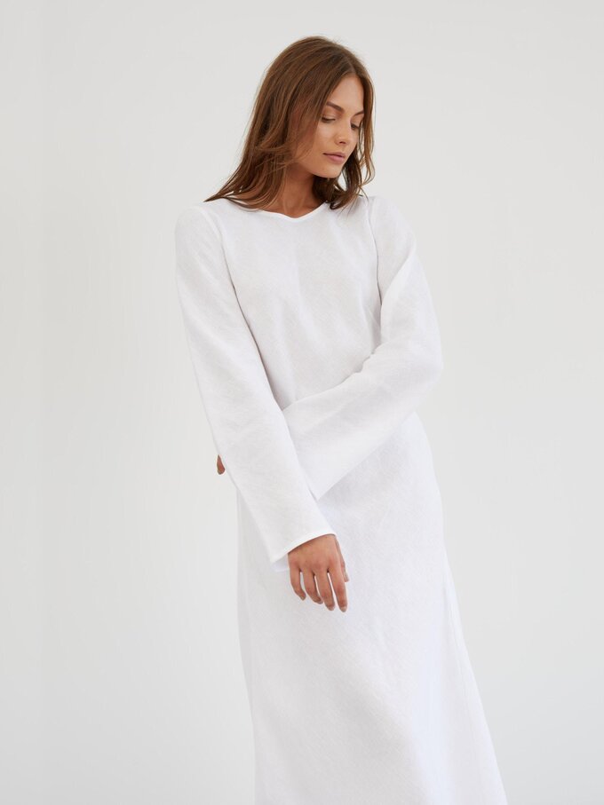 Image 5 of Long Sleeve Linen Maxi Dress in White GISELLE from Love and Confuse | Handmade Linen Clothing for Women