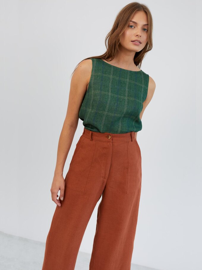 Image 2 of Cropped Wide Leg Linen Pants in Rust OCEAN from Love and Confuse | Handmade Linen Clothing for Women