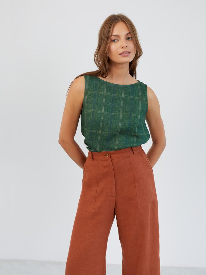 Image 4 of Cropped Wide Leg Linen Pants in Rust OCEAN from Love and Confuse | Handmade Linen Clothing for Women