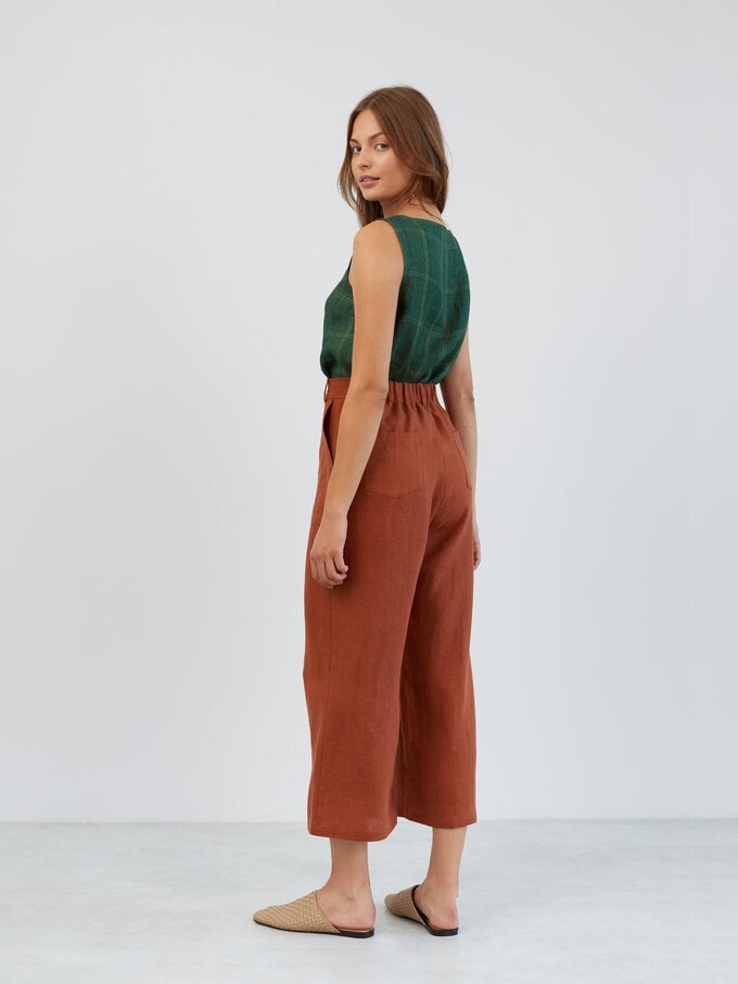 Image 6 of Cropped Wide Leg Linen Pants in Rust OCEAN from Love and Confuse | Handmade Linen Clothing for Women