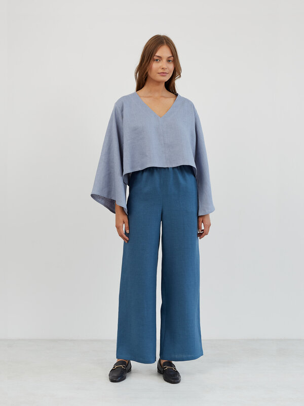 Image 1 of Linen Palazzo Wide Leg Pants in Sea Blue ARVEN from Love and Confuse | Handmade Linen Clothing for Women